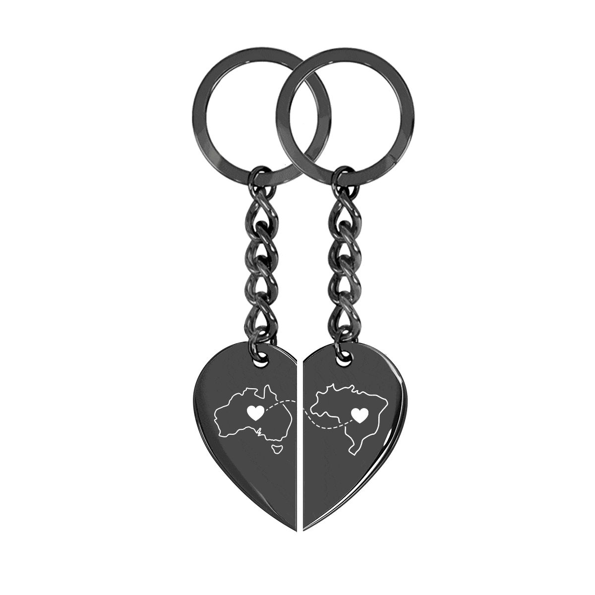 Heart Between Countries Engraved Keychain (2 Keychains)