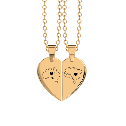 Heart Between Countries Engraved Necklace (2 Necklaces)