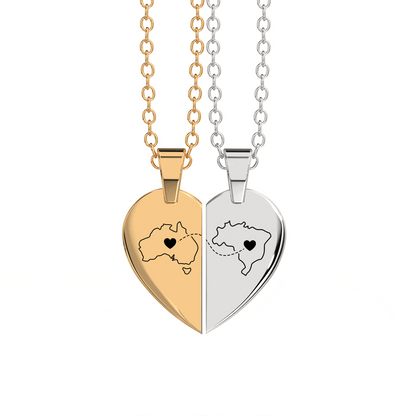 Heart Between Countries Engraved Necklace (2 Necklaces)