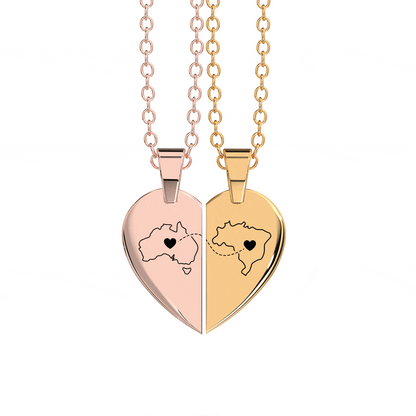 Heart Between Countries Engraved Necklace (2 Necklaces)