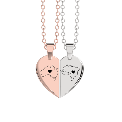 Heart Between Countries Engraved Necklace (2 Necklaces)