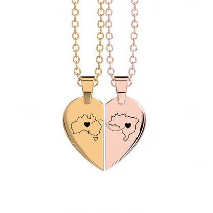 Heart Between Countries Engraved Necklace (2 Necklaces)