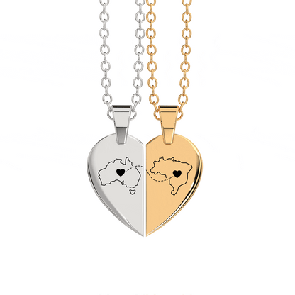 Heart Between Countries Engraved Necklace (2 Necklaces)