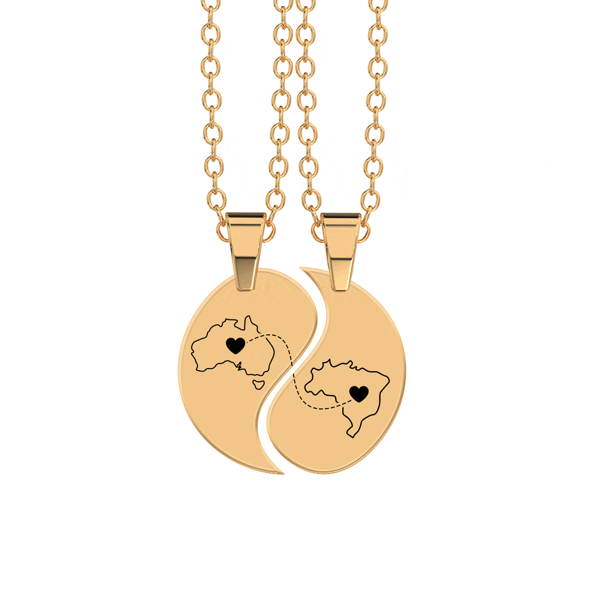 Heart Between Countries Yin/Yang Engraved Necklace (2 Necklaces)