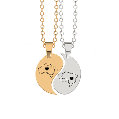 Heart Between Countries Yin/Yang Engraved Necklace (2 Necklaces)
